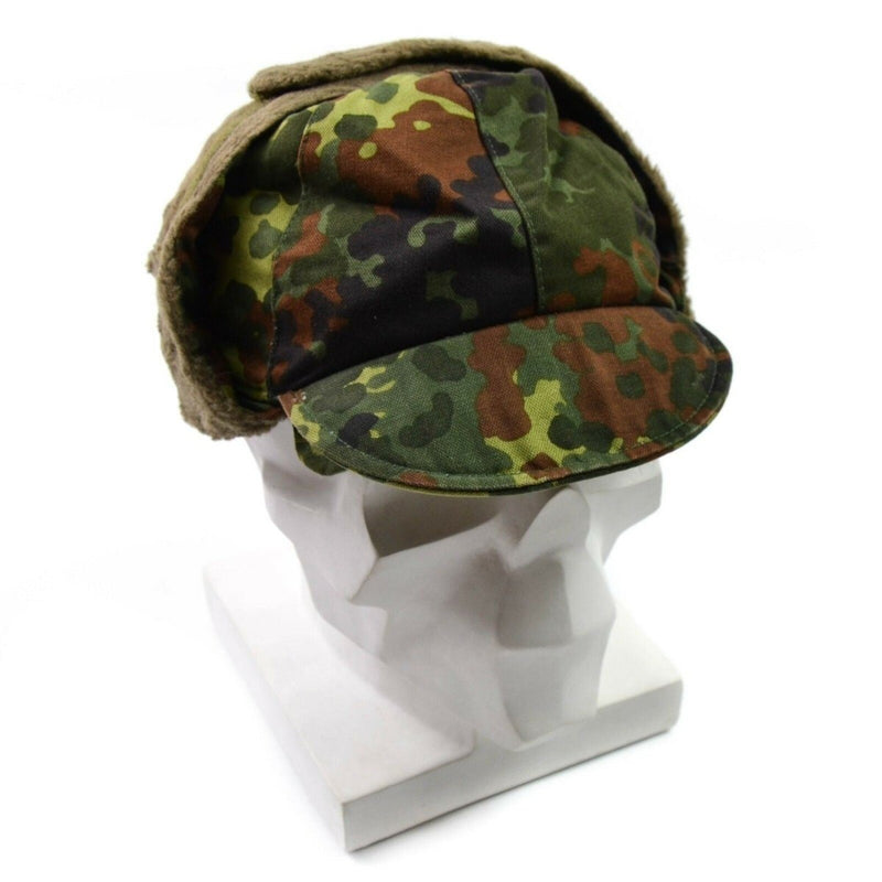 Winter warm cap German pile cap flecktarn camo cold weather vintage military hat