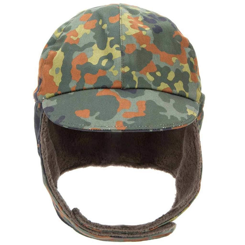 Winter warm German army pile cap flecktarn camo cold weather ear flaps insulated paratrooper vintage hat