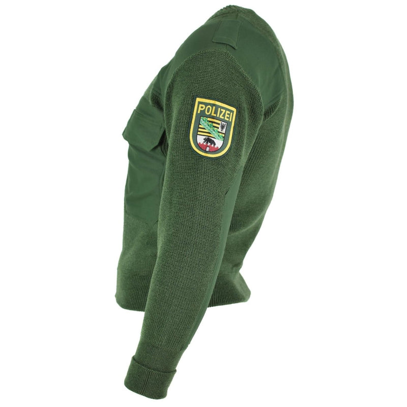Green original German military sweater issue BDU jumper reinforced elbows
