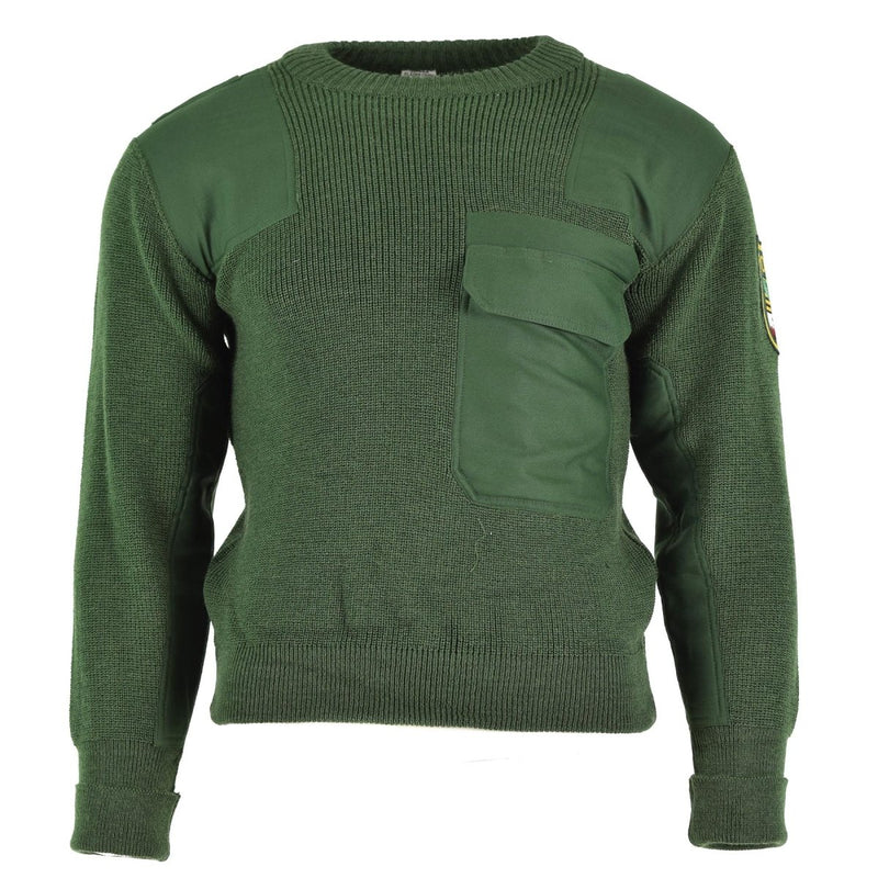 Green original German military sweater issue BDU jumper chest pocket long sleeve casual outdoor jumper