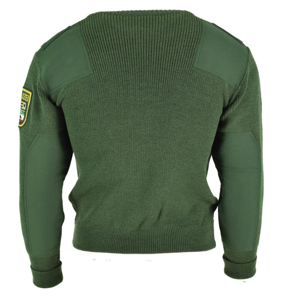 Green original German military wool sweater issue BDU jumper reinforced elbows and shoulder long sleeve