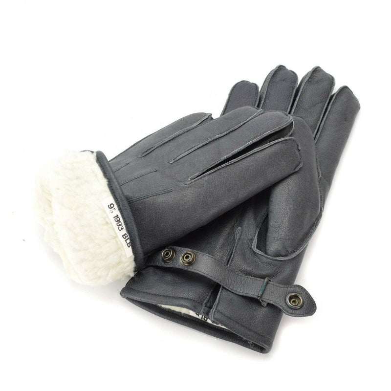 Police leather original German military gloves patrol grey lined wool winter warm adjustable cuffs vintage
