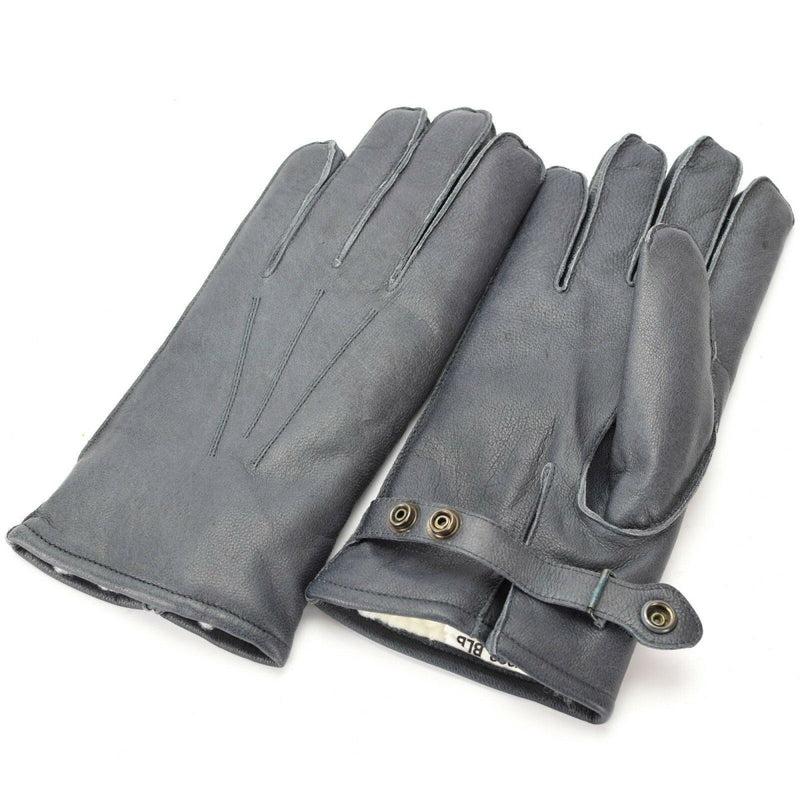 Police leather original German military gloves patrol grey lined wool winter warm adjustable cuffs formal business vintage