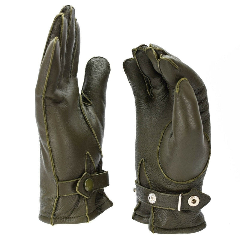 Police leather German army olive gloves lined wool cold weather winter