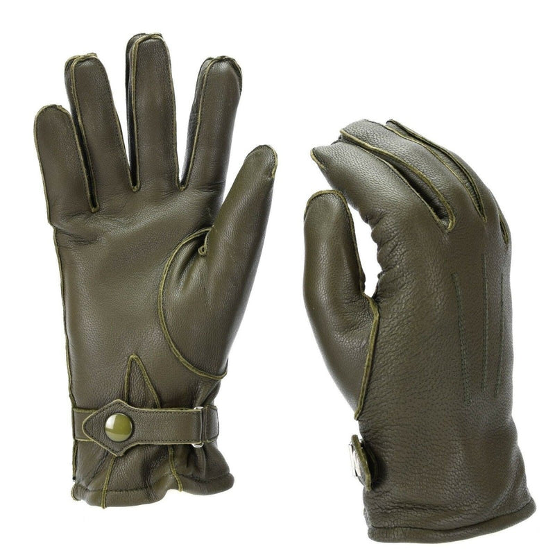 Police leather German army olive gloves lined wool cold weather winter everyday gloves vintage