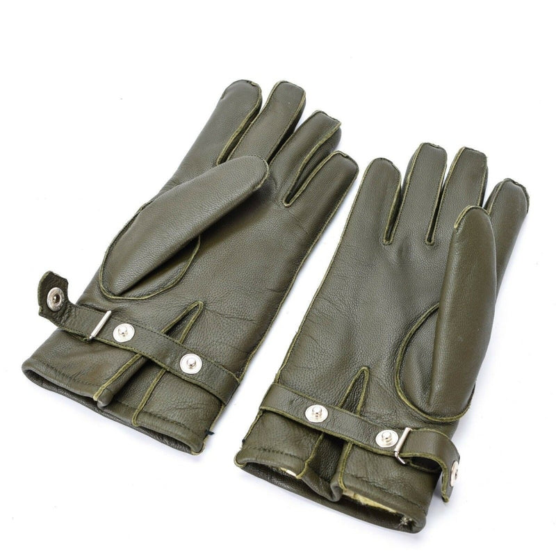 Police leather German army olive gloves lined wool winter casual vintage gloves