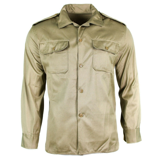 Original Greek army shirt fatigue khaki dead stock chinos shirt chest pockets long sleeve buttoned cuffs vintage jacket