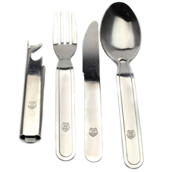 Cutlery set original Hungarian army eating utensils 4pcs flatware fork spoon knife can opener stainless steel vintage