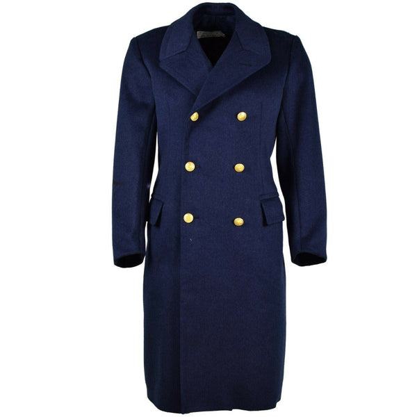Air force original Italian army blue wool overcoat office liner belted epaulets vintage long coat