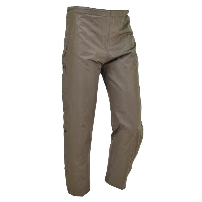 Air forces Italian army olive rain pants liner waterproof elastic waistband hook and loop side leg opening camping