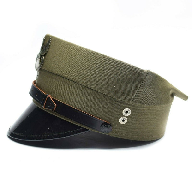 Officer Polish army visor hat peaked olive cap retro vintage chin strap cockade all seasons cockade