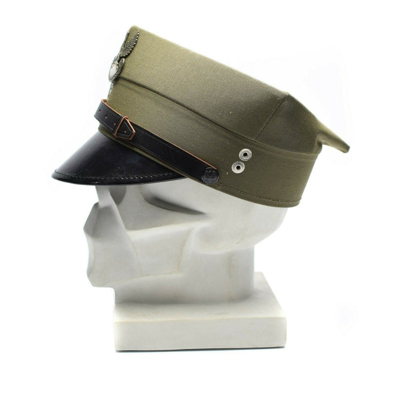 Officer Polish army visor hat peaked olive cap retro vintage chin strap cockade all seasons