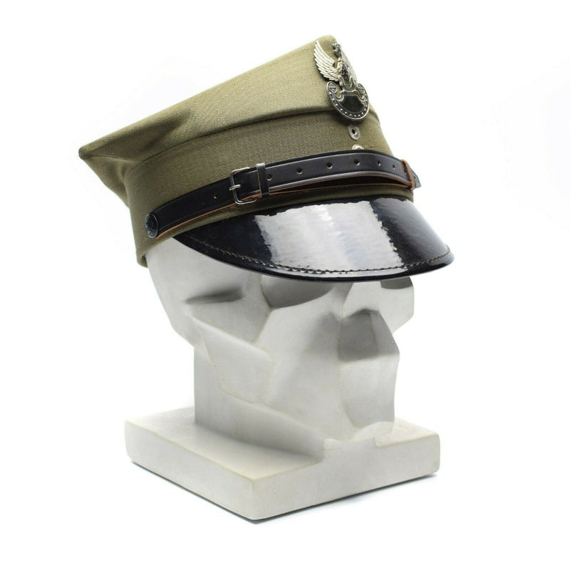Officer Polish army visor hat peaked olive retro vintage all seasons cockade chin strap cap