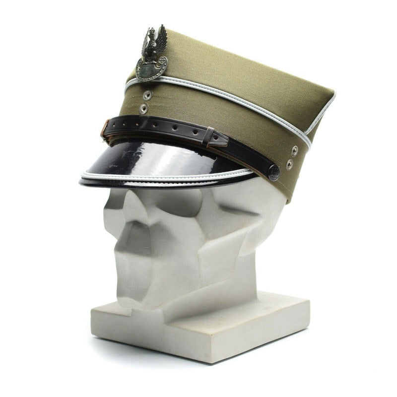 Officer original Poland army visor hat peaked eagle cockade chin strap vintage retro all seasons cap