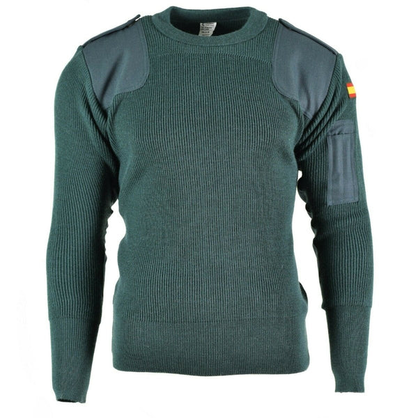 Commando original Spanish army jumper green wool pullover reinforced shoulders pen pocket casual sweater