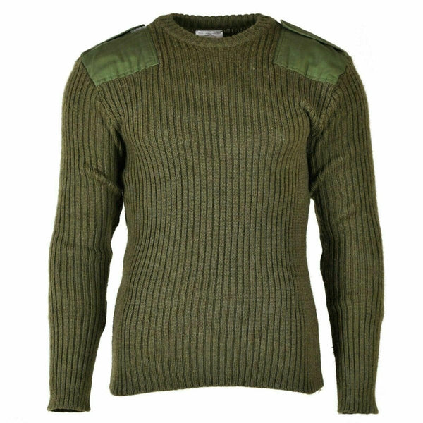 Commando sweater British army pullover green wool long sleeve reinforced shoulders rib knit classic jumper