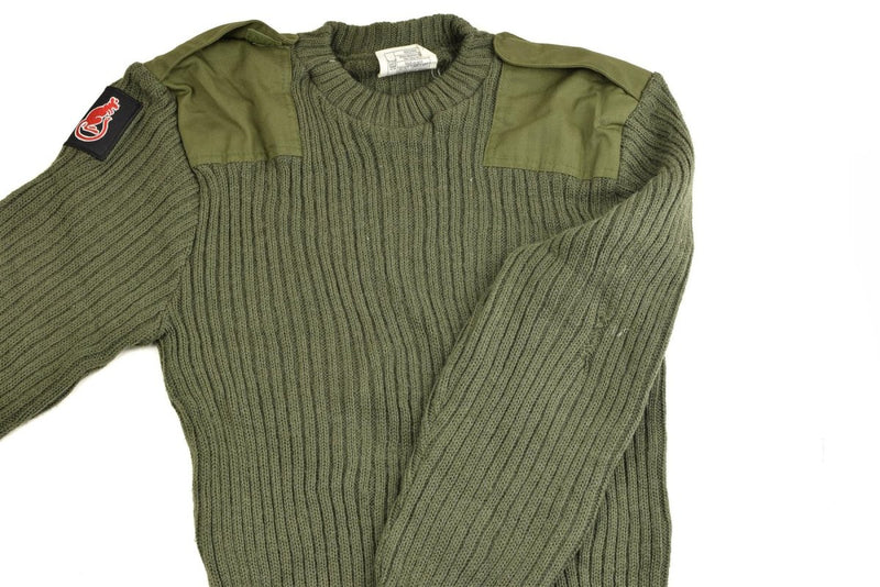 Commando sweater British army pullover green wool patch rib knit crew neck elbows classic jumper