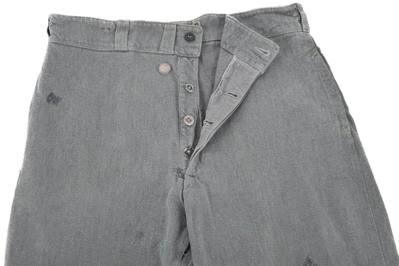 Swiss army denim work pants grey trousers military service work-wear buttons closure vintage trousers