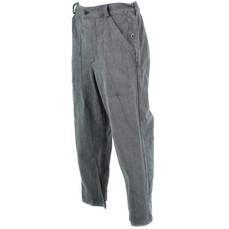 Swiss army denim work pants grey trousers military service durable comfortable deep slash pockets vintage work-wear trousers