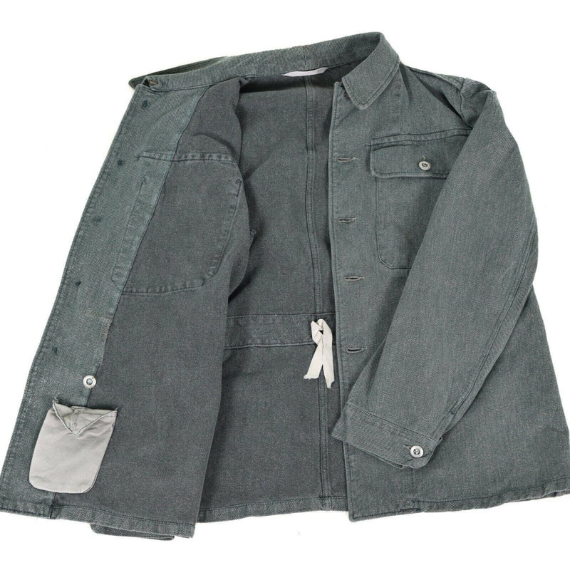 Swiss army work jacket denim military jacket grey surplus long sleeve chest pockets buttoned cuffs