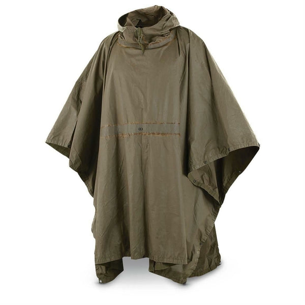 German army wet weather Rain poncho waterproof olive hooded shelter cape lightweight wide belt loops