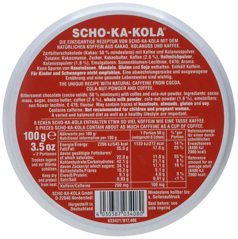 German Energy Dark Chocolate SCHO-KA-KOLA Nut 100 g tin can