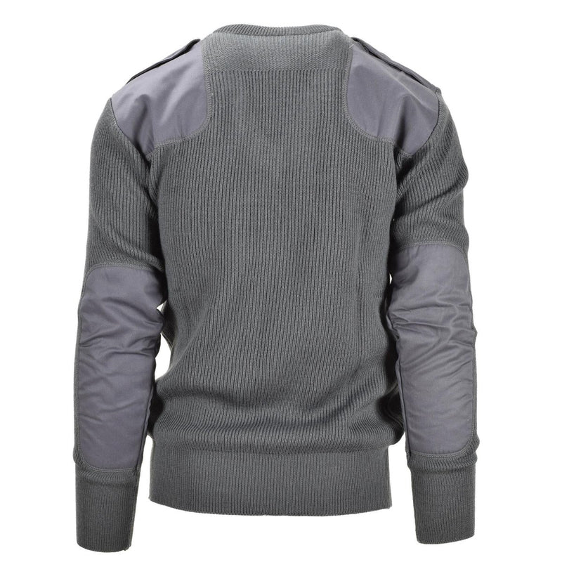 Italian Military pullover gray wool commando V-neck reinforced elbows classic bodywarmer sweater