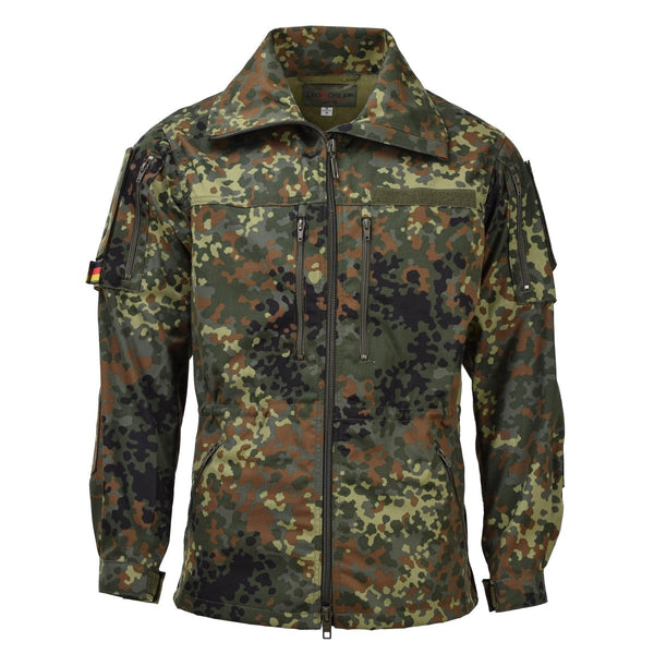 Leo Kohler army tactical flectarn camo jacket zipped field combat adjustable hook and loop plate on chest side zippers