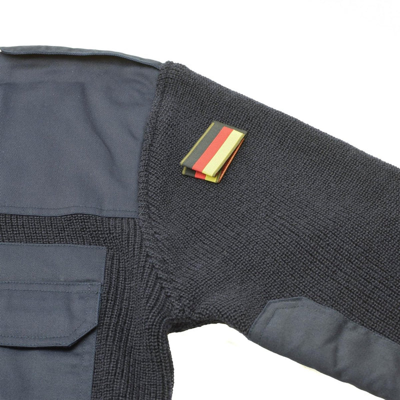 MFH Brand German army style pullover commando jumper breathable blue sweater rib knitted round neck cuffs German flag