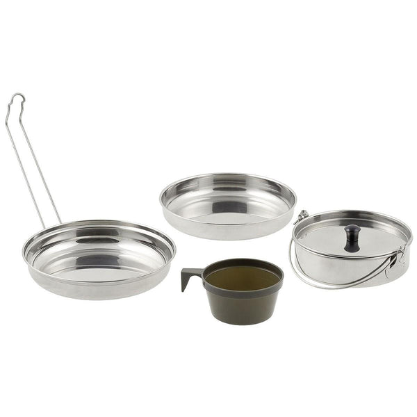 MFH Brand Mess Kit 5 pieces set stainless steel camping hiking trekking pot set pot pan bowl cup lid cooking set
