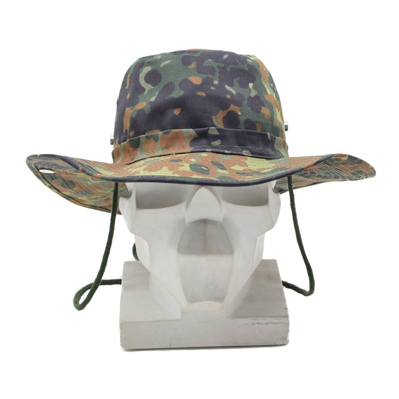 MFH Brand Military bush style hat flecktarn camo bucket panama jungle summer cap chin guard multi-quilted brim
