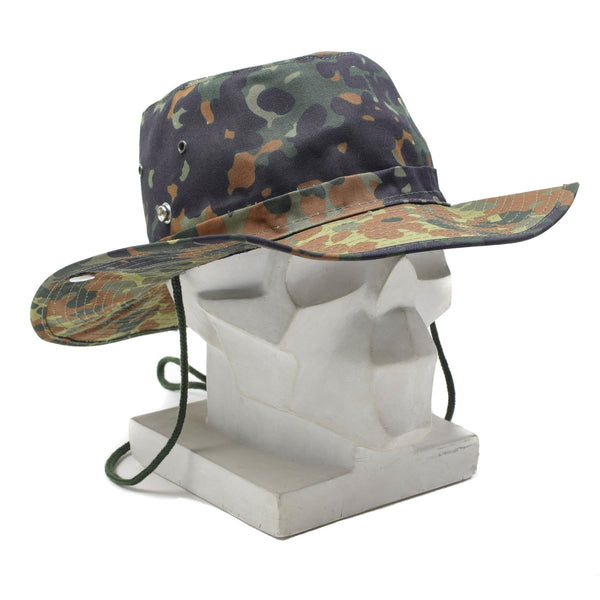 MFH Brand Military bush style hat flecktarn camouflage bucket panama jungle summer cap wide brim breathable chin strap