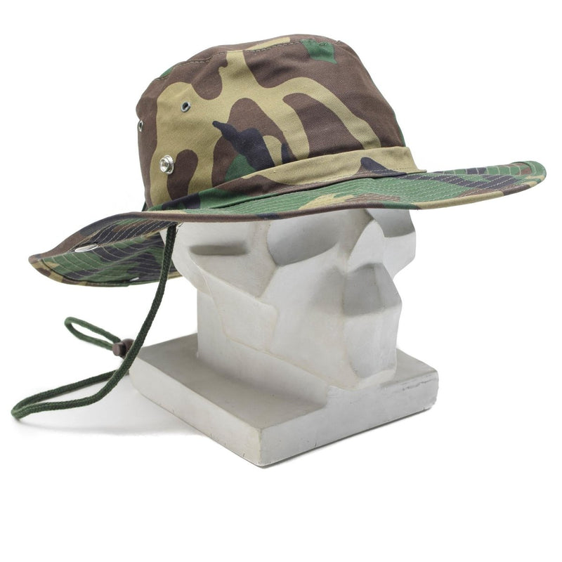 MFH Brand Military bush style hat summer panama jungle bucket cap woodland wide brim breathable chin strap
