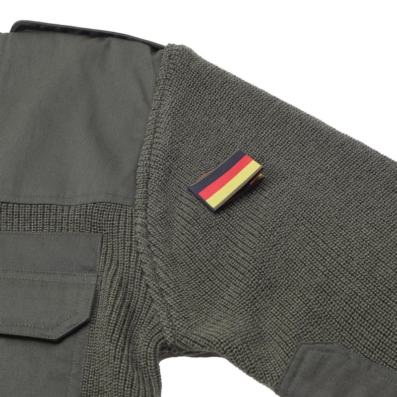 MFH Brand Military style commando pullover stock stitch knit sweater olive German flag patch