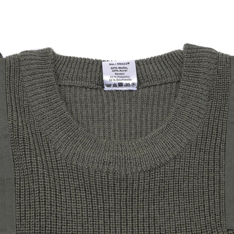 MFH Brand Military style commando pullover stock wool  stitch knit sweater olive rib knitted round neck
