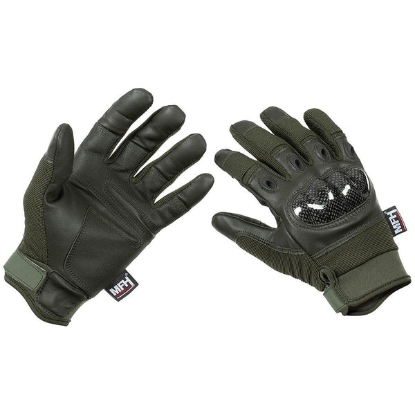 MFH Brand Military style tactical gloves Mission combat olive thumb and fire finger opening adjustable wrist