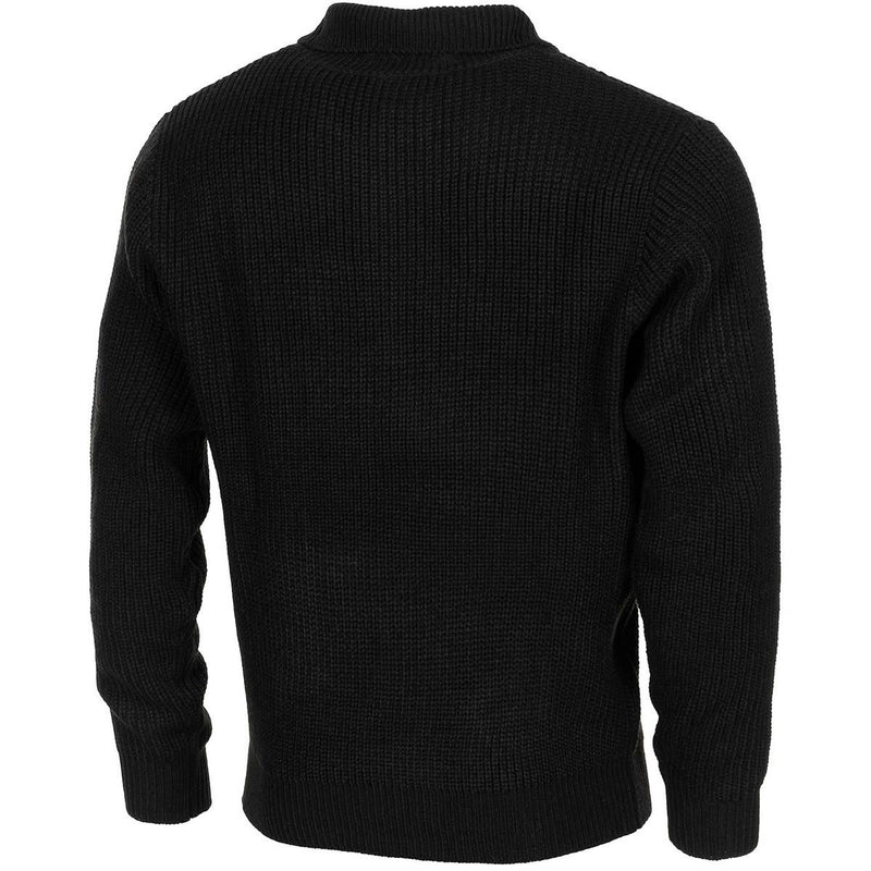 MFH Brand military style troyer pullover rib knit sweater quarter zip high neck long sleeve jumper