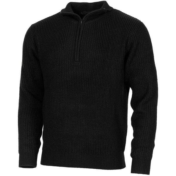 MFH Brand military style troyer pullover rib knitted neck sweater quarter zip jumper cuffs and waist line bodywarmer