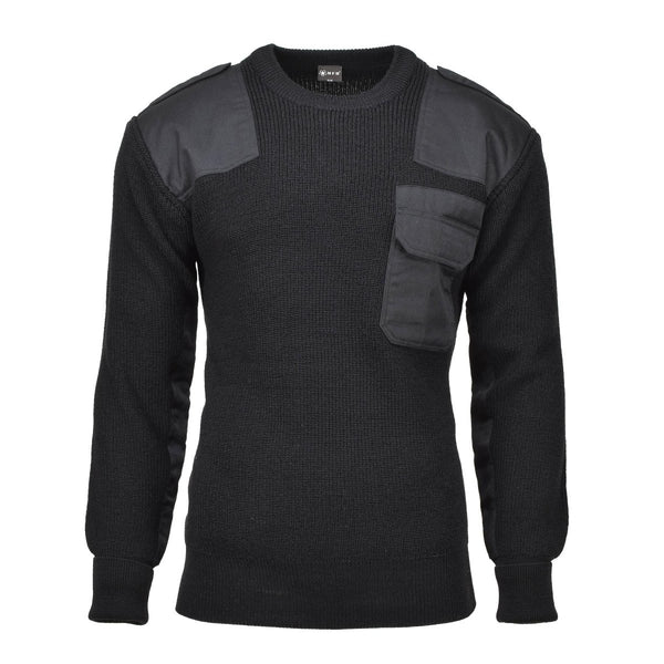 MFH Brand sweater commando jumper rib knit wool reinforced pullover black bodywarmer cuffs and waist line