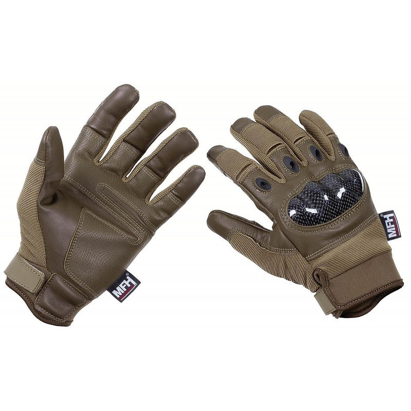 MFH tactical gloves durable coyote combat free forefinger thumb breathable reinforced palm and knuckles
