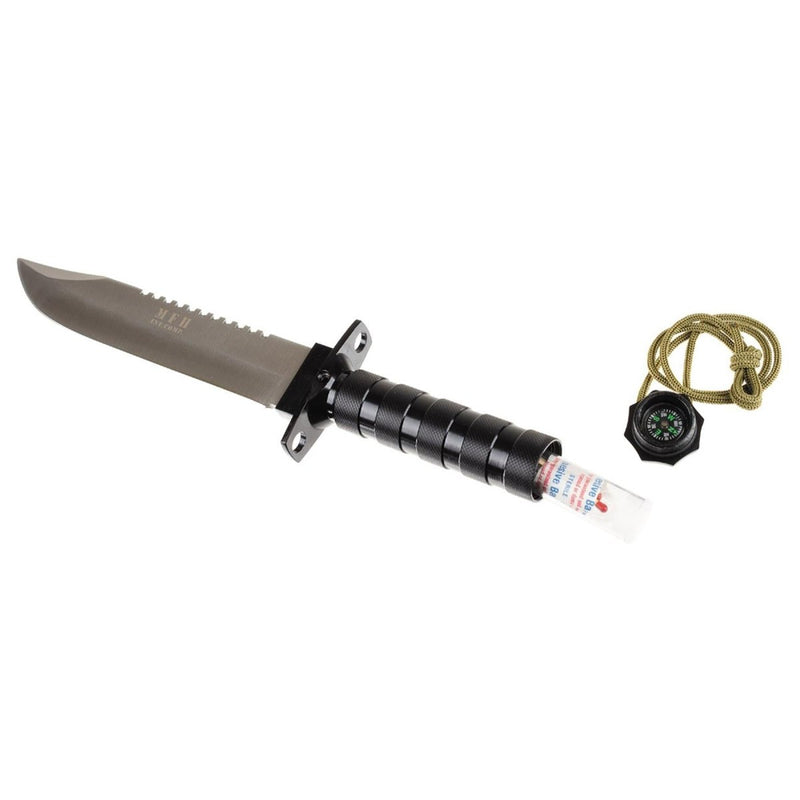 MFH Jungle II survival knife emergency kit equipment handle multitool sheath fixed clip point gray polished blade