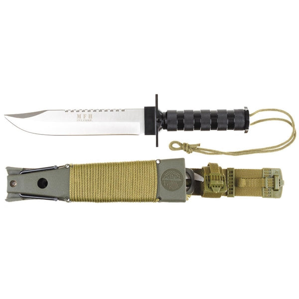 MFH Jungle II survival gear knife emergency kit equipment handle multitool hard sheath fixed clop point blade