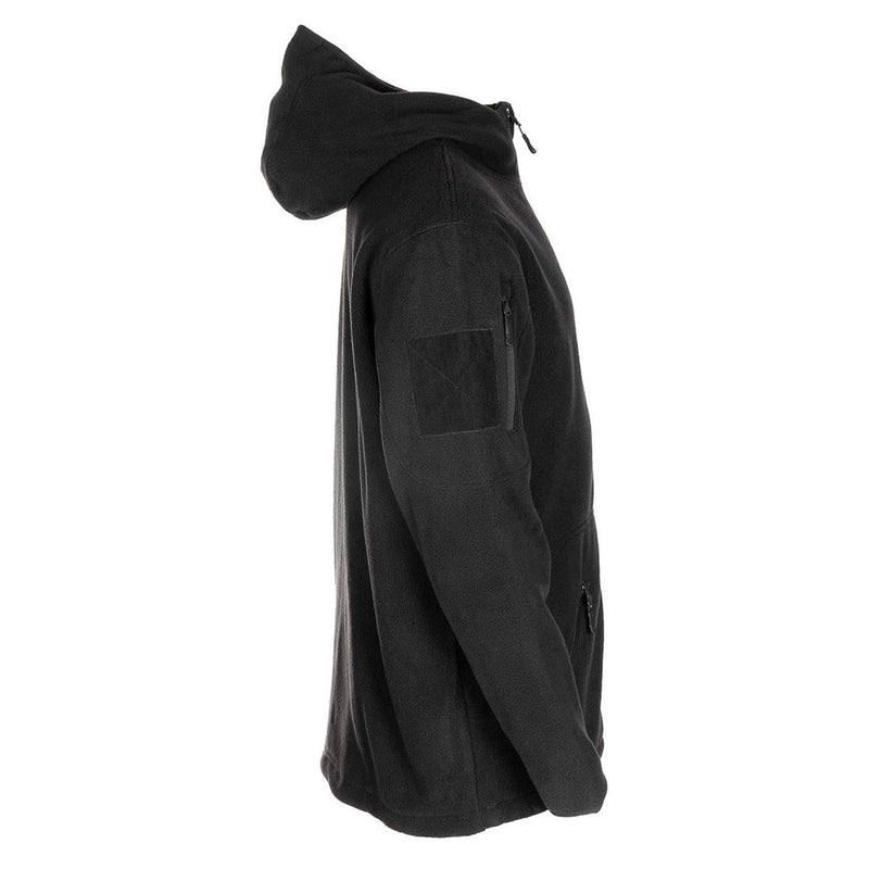 MFH military black tactical fleece jacket thermal hooded elasticated hemline