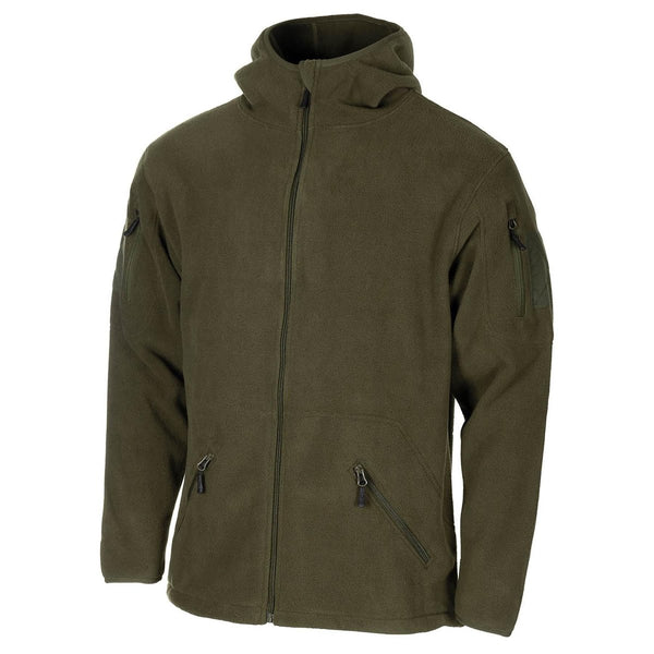 MFH military style olive hoodie fleece jacket tactical army full zip hiking elasticated hemline with cord stopper