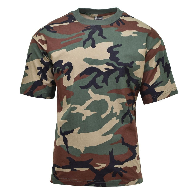 MFH U.S. Military style short sleeve T-Shirt Woodland camouflage undershirts breathable lightweight high quality classic