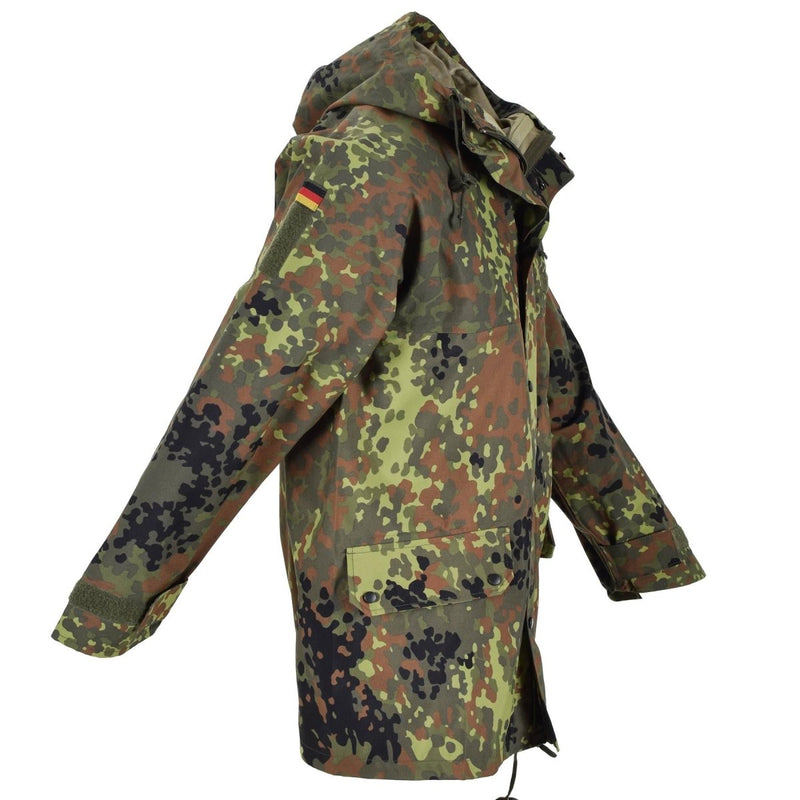 Mil-Tec brand German army field Jacket Gore-Tex Flecktarn camo waterproof rain German flag patches on both shoulders