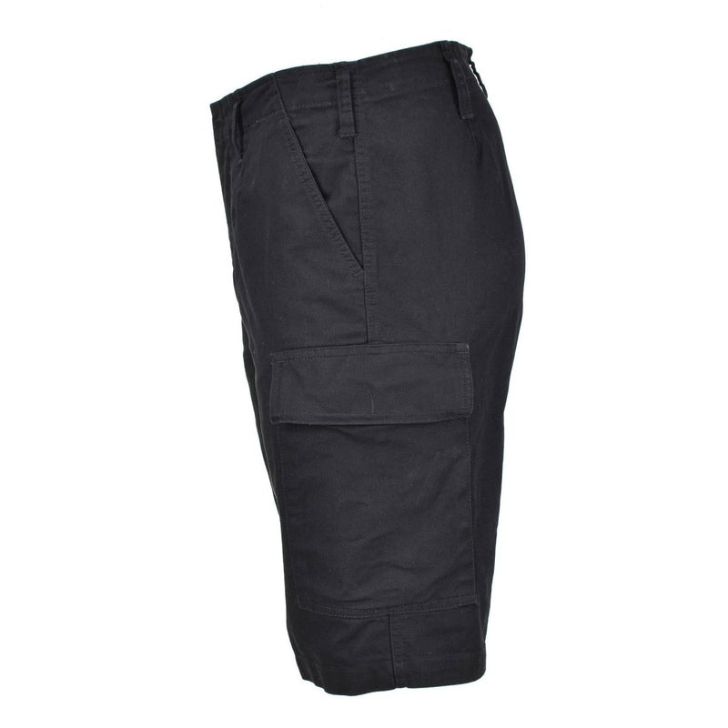 Mil-Tec Brand German Army style black prewashed Moleskin Bermuda military shorts two slash pockets two cargo pockets