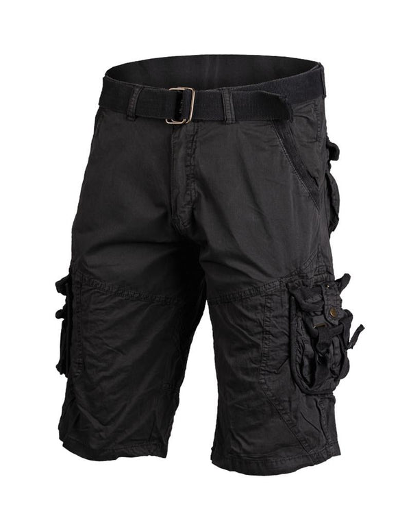 Mil-Tec Brand Germany Military style black cargo shorts prewashed vintage style lightweight breathable belt included