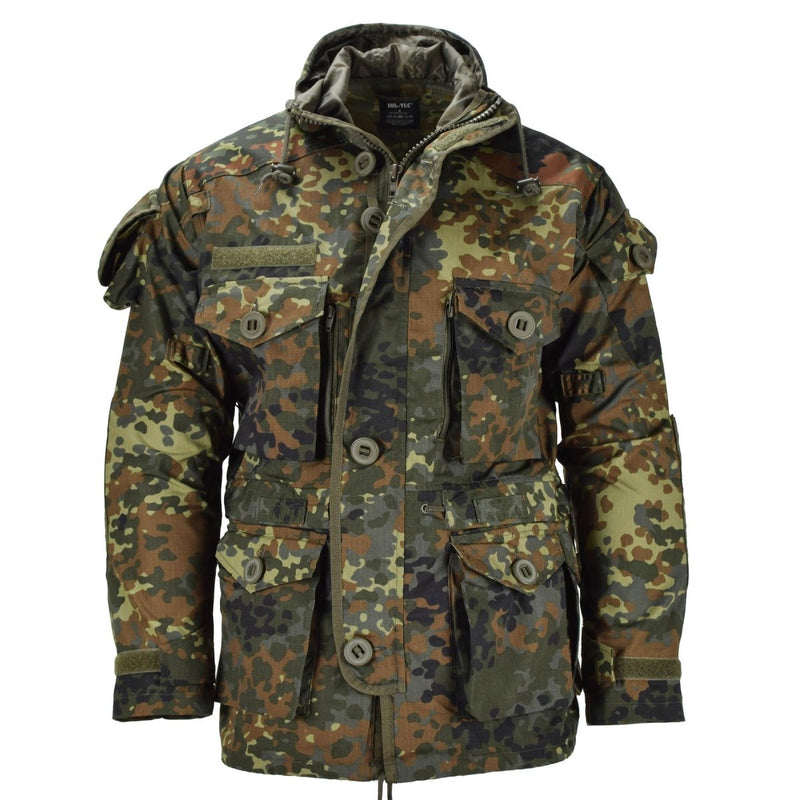 Mil-Tec Brand Jacket Ripstop Smock German army Flecktarn Camouflage Parka Men's wear front pockets