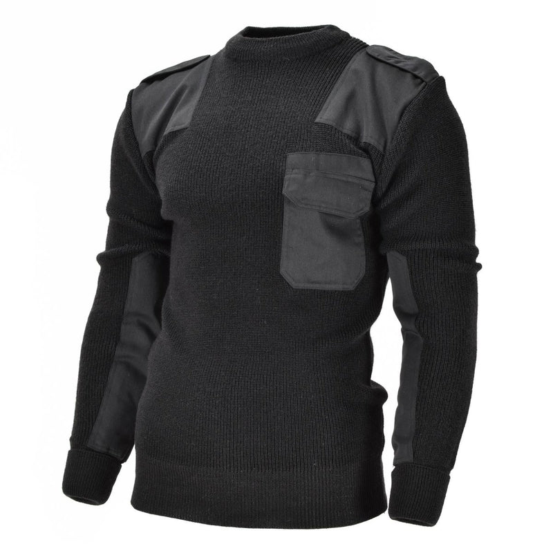 Mil-Tec brand Men Sweater German pullover Commando Jumper Black sweater Wool chest pockets